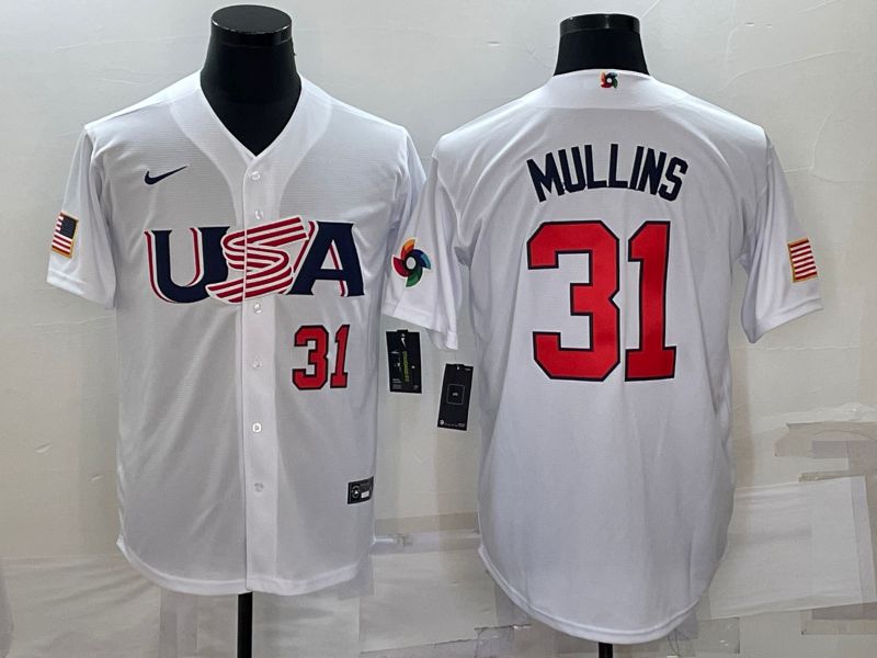 Men 2023 World Cub USA #31 Mullins White Nike MLB Jersey2